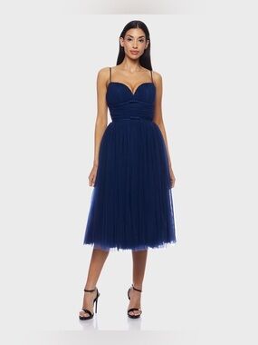 Navy Midi Tulle Dress with Sweetheart Bodice